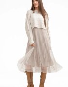U See Rochie suprapusa din tulle cu bulinute cu puloveras cu model bej deschis