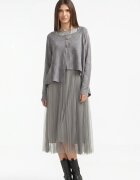 U See Rochie suprapusa din tulle cu puloveras cu nasturi metalici gri