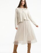U See Rochie suprapusa din tulle cu puloveras cu nasturi metalici ivoire
