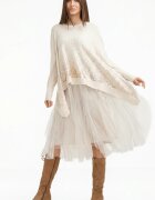 U See Rochie suprapusa din tulle plisat cu pulover in colturi oversize cu ploaie de paiete bej