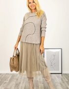 U See Rochie suprapusa din tulle plisat cu puloveras bej