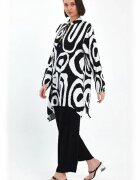 Vale Woman Compleu cu bluza lunga tip tunica si pantaloni negru cu alb