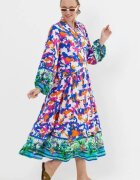 Vale Woman Rochie camasa cu imprimeu albastru-fucsia din vascoza