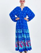 Vale Woman Rochie camasa cu imprimeu pe fond albastru din vascoza