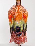 Vale Woman Rochie camasa oversize cu imprimeu paun portocalie