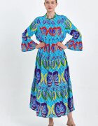Vale Woman Rochie cu imprimeu boho pe fond albastru din vascoza