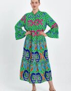 Vale Woman Rochie cu imprimeu boho pe fond verde din vascoza