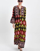 Vale Woman Rochie cu imprimeu decorativ pe fond negru din vascoza