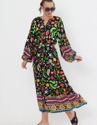 Vale Woman Rochie cu imprimeu marin pe fond negru din vascoza
