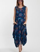 Vale Woman Rochie fara maneci albastra lalea in colturi cu imprimeu din vascoza