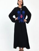 Vale Woman Rochie neagra A-line cu broderie traditionala pe piept din vascoza