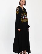 Vale Woman Rochie neagra A-line cu broderie traditionala pe piept si umeri din vascoza