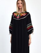 Vale Woman Rochie oversize neagra midi brodata pe piept si maneci
