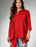 Wendy Trendy Camasa dama rosie asimetrica cu drapaj elegant si croi lejer premium