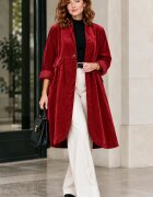 Wendy Trendy Jacheta lunga din catifea cu croi evazat pliuri ample si design minimalist bordo