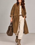 Wendy Trendy Jacheta lunga din catifea cu croi evazat pliuri ample si design minimalist camel