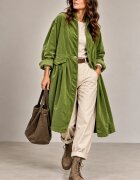 Wendy Trendy Jacheta lunga din catifea cu croi evazat pliuri ample si design minimalist verde deschis