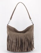 Flora&Co Paris Geanta taupe FloraCO Paris cu franjuri F7515 14