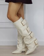 Ideal Shoes Cizme bej elegante cu toc comod 7677A 110