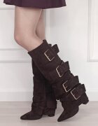 Ideal Shoes Cizme maro inchis elegante cu toc comod 7677A-1 19