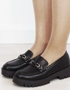 Ideal Shoes Mocasini dama maro tip loafers cu catarama aurie 2870 04