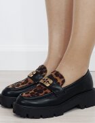 Ideal Shoes Mocasini negri tip loafers cu imprimeu leopard texturat 1889 04