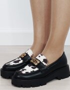 Ideal Shoes Mocasini negri tip loafers cu imprimeu vacuta texturat 1889 04