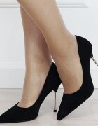 Ideal Shoes Pantofi eleganti stiletto negri cu toc auriu 6202 03