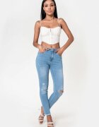 Nina Carter Blugi slim dama cu detalii rupte Albastru deschis P501-6 M10