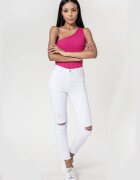 Nina Carter Blugi slim dama cu detalii rupte Albi P501-10 M10