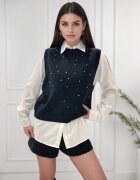 SOFILINE Pulover negru fara maneci cu strasuri A-9015 M9