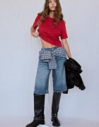 Stradivarius B01 Tricou Basic Regular Fit Heavy Weight Roșu Închis Xs