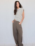 Stradivarius B06 Tricou Cu Umăr Căzut Și Dungi Kaki M