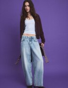 Stradivarius B09 Hanorac Cropped Cu Fermoar Și Guler Înalt Purpuriu Închis S