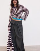 Stradivarius B11 Tricou Cu Mânecă Lungă Cu Dungi Și Talie Ajustată Purpuriu Închis Xs