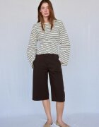 Stradivarius B11 Tricou Cu Mânecă Lungă Japonez Cu Talie Ajustată Și Dungi Vanilie Xs