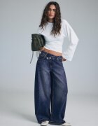 Stradivarius Blugi Baggy Cu Talie Încrucișată Albastru Overdye 44