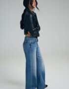Stradivarius Blugi Largi Cu Talie Dublă Albastru Mediu 34