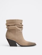 Stradivarius Botine Cu Toc Slouchy Periate Din Piele Bej 35