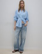 Stradivarius Cămașă Din Poplin Cu Pliuri Albastru Cer S