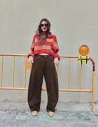 Stradivarius Cardigan Cu Dungi Și Guler Funnel Bej Xs