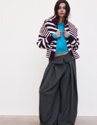 Stradivarius Cardigan Din Tricot Cu Fermoar Și Dungi Purpuriu Închis Xl