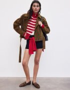 Stradivarius Cardigan Din Tricot Cu Fermoar Și Dungi Roșu L