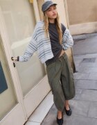 Stradivarius Cardigan Din Tricot Cu Fermoar Și Glugă Gri Marengo M