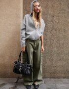 Stradivarius Cardigan Din Tricot Cu Fermoar Și Glugă Gri Melanj S