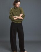 Stradivarius Cardigan Din Tricot Cu Guler Înalt Și Nasturi Kaki M