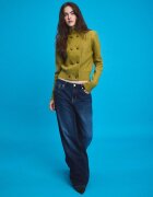 Stradivarius Cardigan Din Tricot Cu Guler Înalt Și Rând Dublu De Nasturi Verde Măsliniu Xs