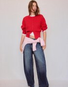 Stradivarius Cardigan Tricot Cu Mânecă Raglan Roșu S
