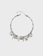Stradivarius Colier Choker Rigid Cu Mărgele Gri Os