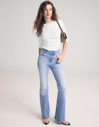 Stradivarius D74 Blugi Evazați Elastici Cu Șliț Albastru Deschis 44